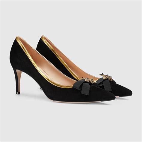 gucci block heel pump|gucci suede mid heel pump.